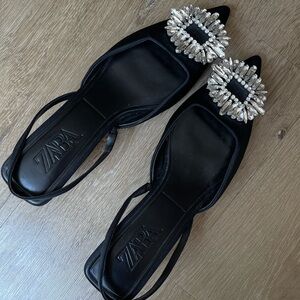 ZARA Black Slingback Kitten Heels - Size 38/7.5